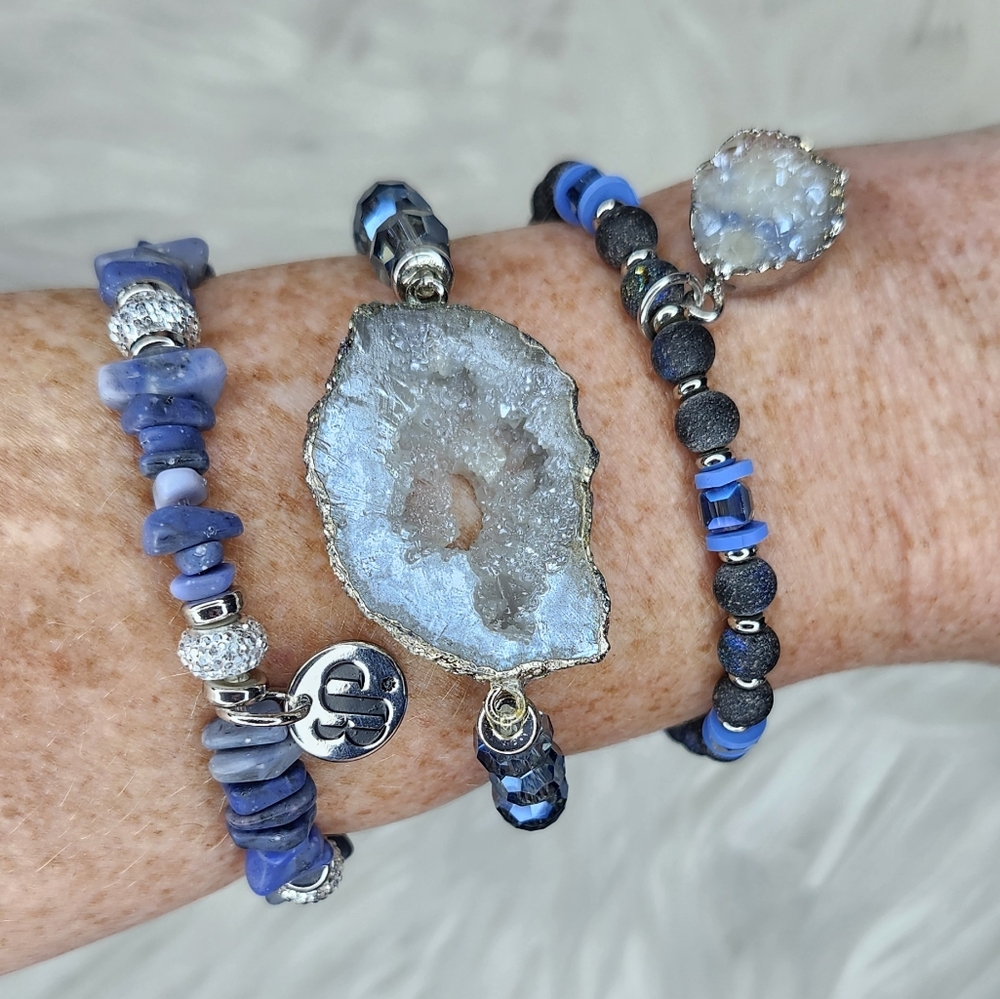 Denim Blue Druzy Stone 3 Bracelet Set